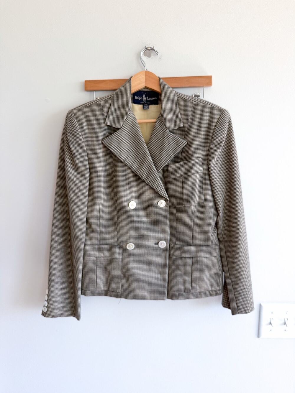 Ralph Lauren Houndstooth Double Breasted Blazer Skirt Set Brown Black 6